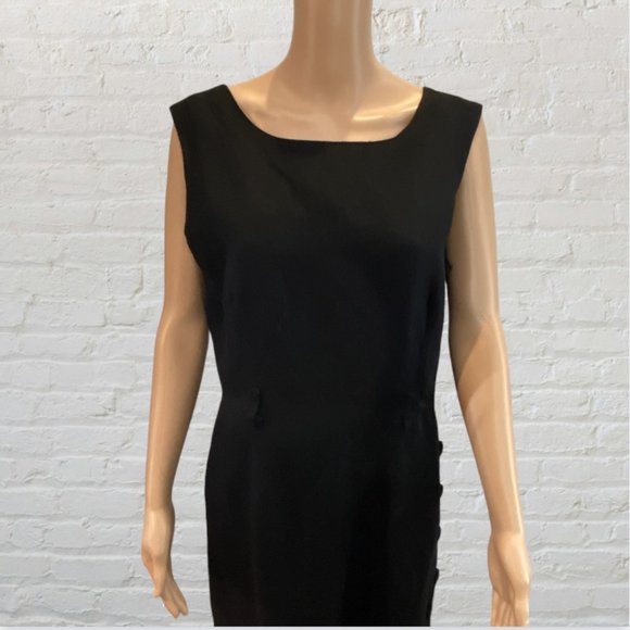 NEW YORK STUDIO -- Maxi Dress, Black Linen with Side Buttons, Sleeveless, Lined - Picture 3 of 16
